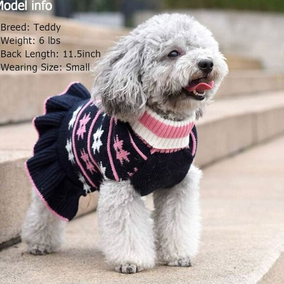 Dog Sweater Dress Dark Blue & Pink Sz L - Picture 5 of 5